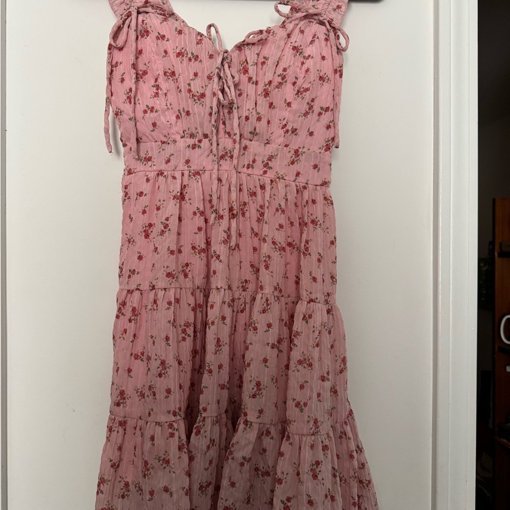 Pink Floral Sleeveless Mini Dress